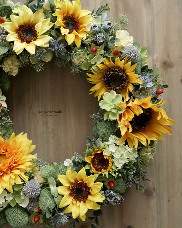 Sunflower Wreath 40cm（造花） 2枚目の画像