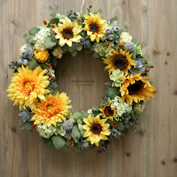 Sunflower Wreath 40cm（造花） 3枚目の画像