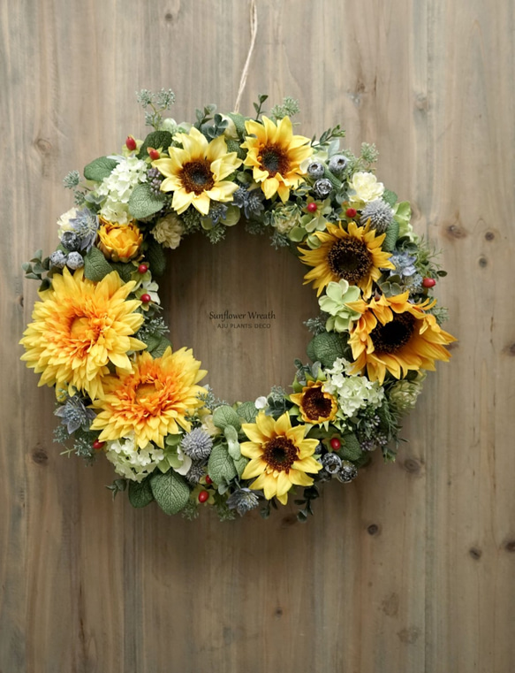 Sunflower Wreath 40cm（造花） 3枚目の画像