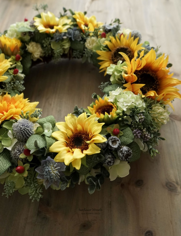 Sunflower Wreath 40cm（造花） 4枚目の画像