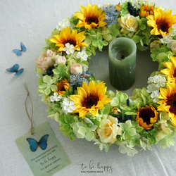 Sunflower Wreath 33cm（造花） 3枚目の画像