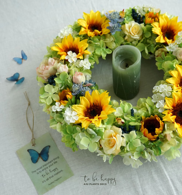 Sunflower Wreath 33cm（造花） 3枚目の画像