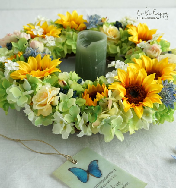 Sunflower Wreath 33cm（造花） 6枚目の画像