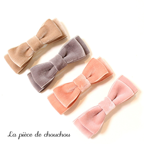 リボンバレッタ♡ベルベット×ファー♡ピンク♡ハンドメイド