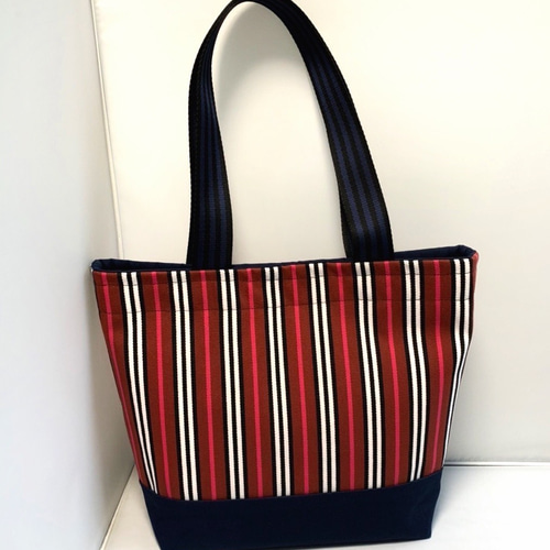 Creema限定】帆布のストライプトートバッグ(赤) トートバッグ