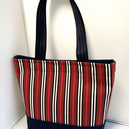 Creema限定】帆布のストライプトートバッグ(赤) トートバッグ