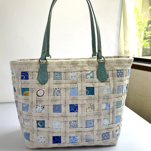 ハンドメイドパッチワークサンプラーかぼちゃ紐付きトートバッグ ハンドメイドパッチワークサンプラーかぼちゃ紐付きトートバッグ