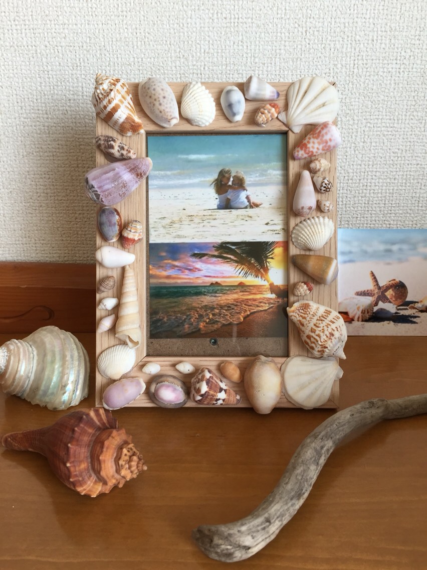貝柄フォートフレーム マリン 写真立て フォトフレーム ガラス シェル 貝 貝殻 ヒトデ