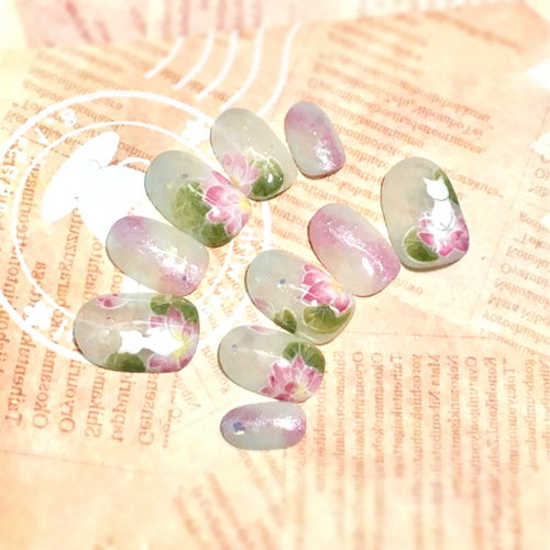 着物にも!! 猫.ver 和柄 蓮の花 ネイルチップ ネイルチップ（つけ爪