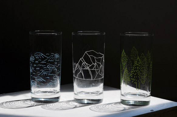 1983ER-自然系玻璃杯-整組-/海浪冰山森林/ 第1張的照片