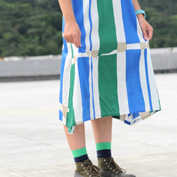 1983ER X 比肩-綠藍幾何日本薄棉料/弧形裙襬連袖洋裝 第8張的照片