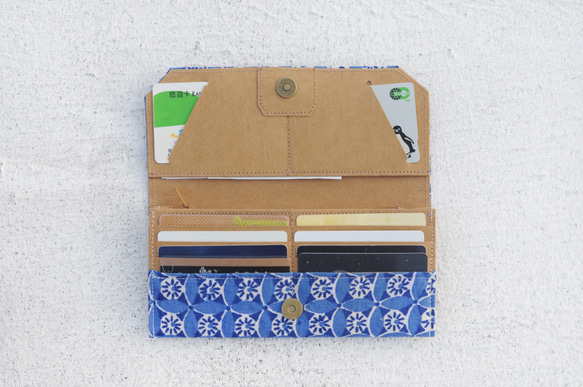 古代の布で洗ったクラフト紙の長いクリップ-青い窓の花-財布/財布/財布/お金 2枚目の画像