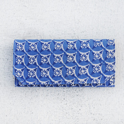 古代の布で洗ったクラフト紙の長いクリップ-青い窓の花-財布/財布/財布/お金 4枚目の画像