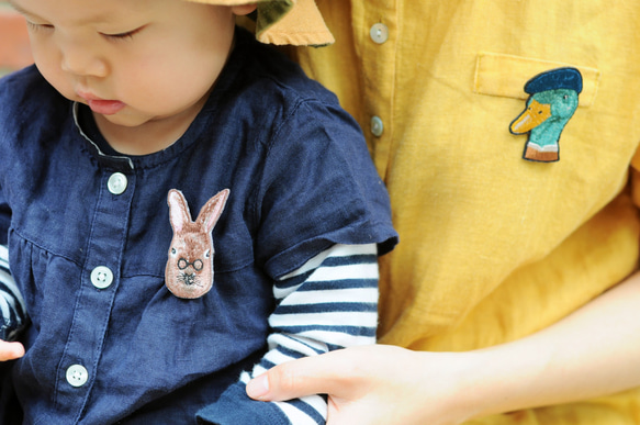 動物刺繡 別針/胸針-森林 兔子 第9張的照片