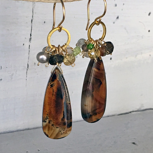 14kgf 天然石 一点物 モンタナアゲート 大ぶり ピアス