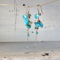 コーティングブルームーンストーンのチェーンピアス 14kgf ピアス