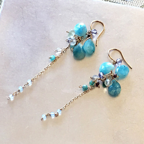 コーティングブルームーンストーンのチェーンピアス 14kgf ピアス