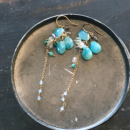 コーティングブルームーンストーンのチェーンピアス 14kgf ピアス