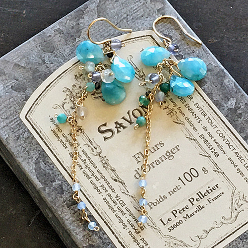 コーティングブルームーンストーンのチェーンピアス 14kgf ピアス