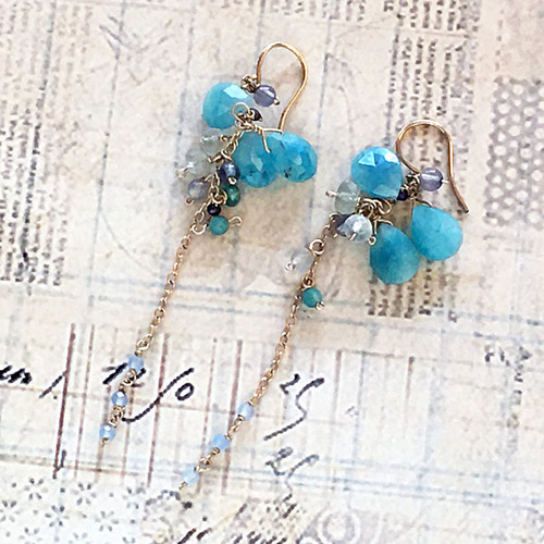 コーティングブルームーンストーンのチェーンピアス 14kgf ピアス