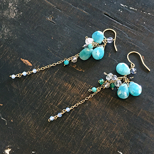 コーティングブルームーンストーンのチェーンピアス 14kgf ピアス