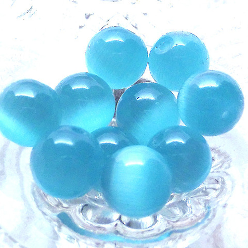 10個【水色 8mm】キャッツアイ パワーストーン 石 ライトブルー