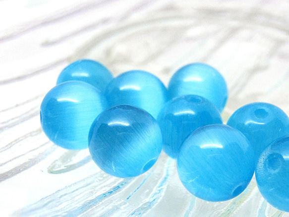 定番の中古商品 10個【水色 ライトブルー 石 パワーストーン 8mm】キャッツアイ 健康アクセサリー