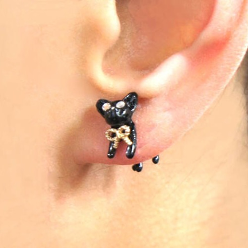 黒猫ジジの立体ピアス☆ネコモチーフ ピアス（フープ） eSPERANZA