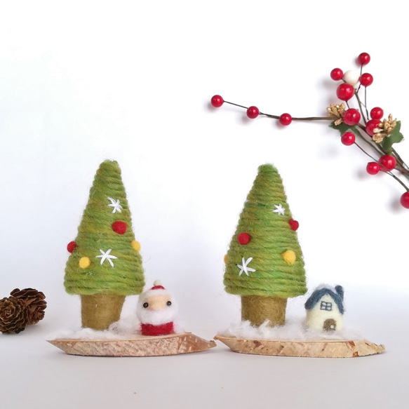 【受注制作】クリスマスツリー＆青い屋根の小さいお家☆羊毛フェルト 7枚目の画像