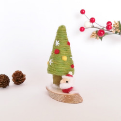 【受注制作】クリスマスツリー＆ミニサンタさん☆羊毛フェルト 2枚目の画像