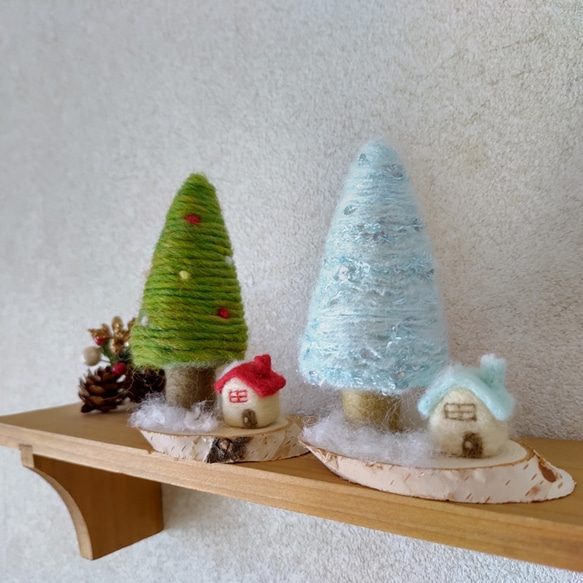 【受注制作】クリスマスツリー＆小さいお家☆羊毛フェルト 1枚目の画像