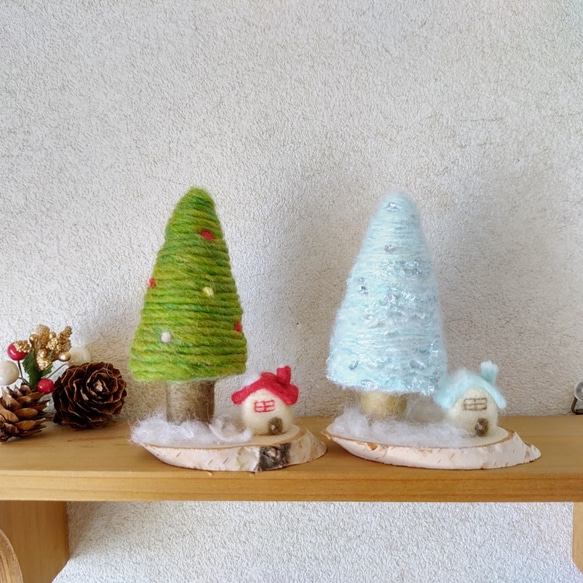 【受注制作】クリスマスツリー＆小さいお家☆羊毛フェルト 2枚目の画像