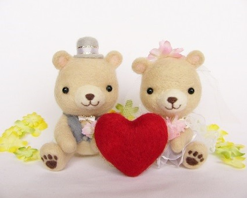 ✿羊毛フェルト✿くまさんとうさぎさんのHappy Wedding♡✿ハート✿ 受注制作】ウェディングドール(くまさん)☆羊毛フェルト 羊毛