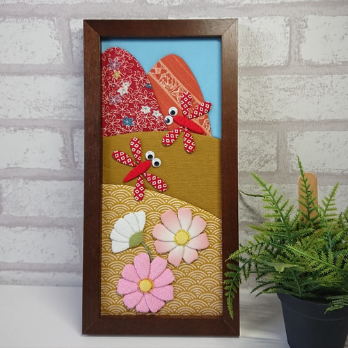 秋の風景 ちりめん押し絵 コスモス 赤トンボ 紅葉 その他インテリア