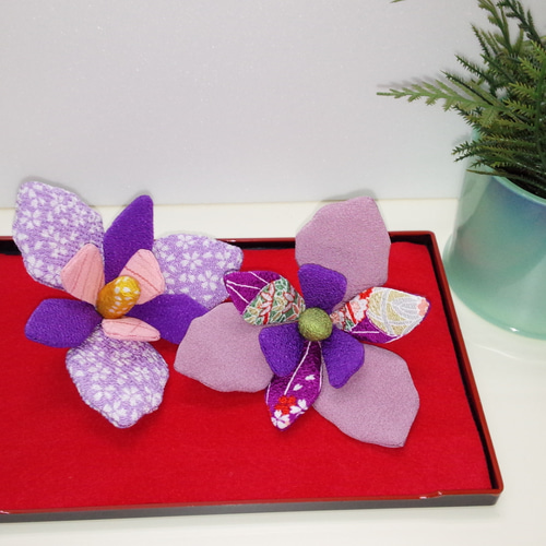 ちりめん細工 花菖蒲 二個 5月 菖蒲の花 あやめ 花言葉は「良い便り