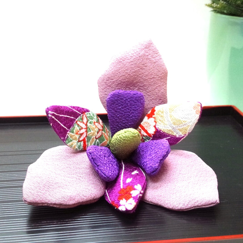 絹ちりめん　染色　額絵　あやめ　菖蒲 　57×57㎝ ちりめん手芸キット もてなしの花 5月 アヤメ(菖蒲)｜五月の和風飾り