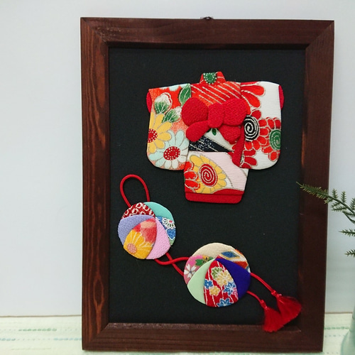 着物と手まり ちりめん押し絵額かざり ひな祭り タペストリー・壁掛け