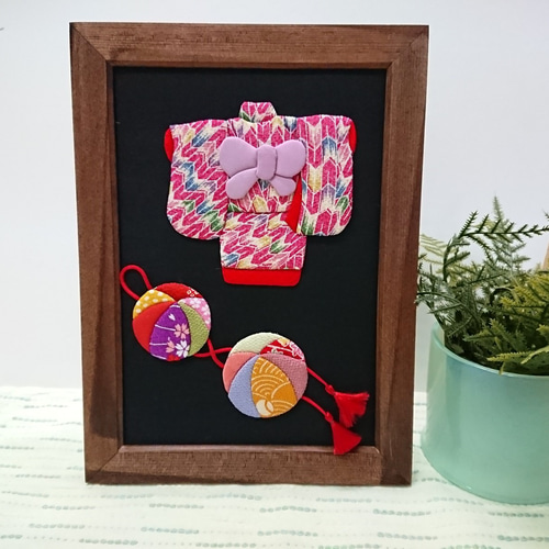 着物と手まり ちりめん押し絵 お正月 タペストリー・壁掛け 夢さき