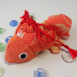 金魚のちりめん細工 オレンジ 立体・オブジェ 夢さき 通販