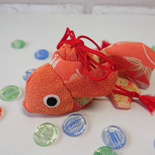 金魚のちりめん細工 オレンジ 立体・オブジェ 夢さき 通販 9969775