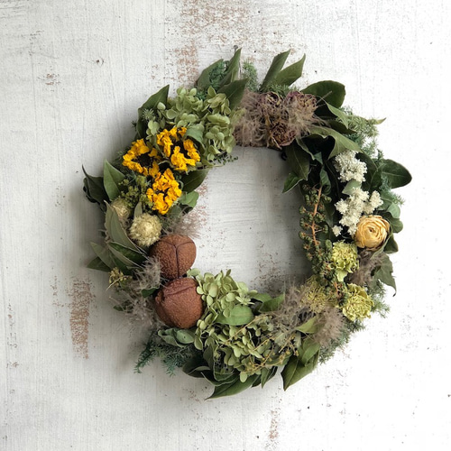 リースL ヒマワリとトチの実（No.545) リース kukulkukka 通販 5824307