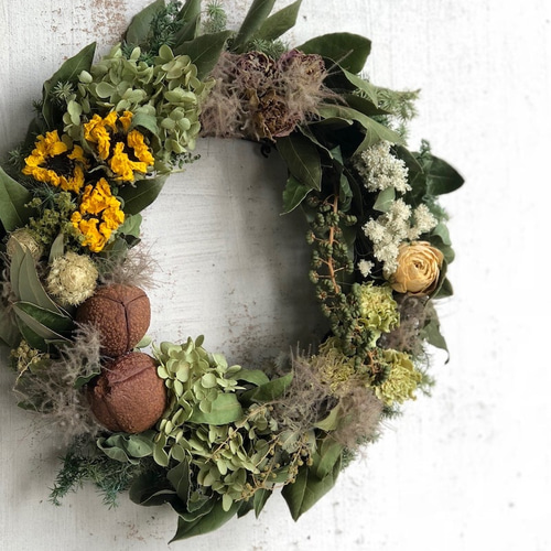 リースL ヒマワリとトチの実（No.545) リース kukulkukka 通販 5824307