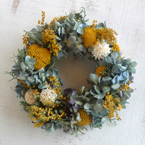 Spring 春ミモザとアジサイのハーフリース26〜62cm