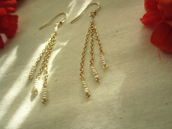 14K GF Chain Link Pierce with Keshi Pearl. 第2張的照片