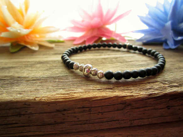 Matte Taste Onyx Stretch Bracelet. ~Silver~ 2枚目の画像