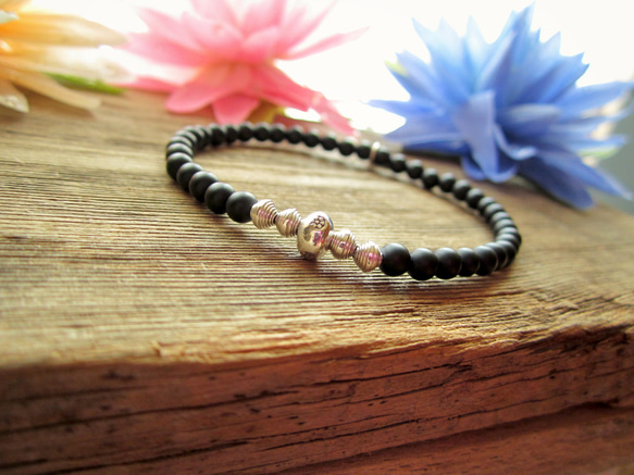 Matte Taste Onyx Stretch Bracelet. ~Silver~ 3枚目の画像