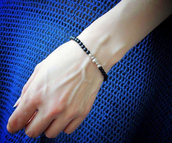 Matte Taste Onyx Stretch Bracelet. ~Silver~ 5枚目の画像