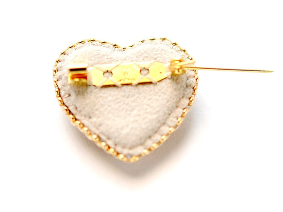 貴婦人のハート　手刺繡のブローチ　フランス製のスパンコール　パール　ビジュー　ゴールド 8枚目の画像