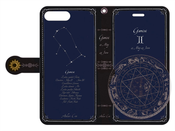 全機種対応　12星座の手帳型スマホケース　--- iPhone/Android　占星術　/プラネタリウム　 2枚目の画像