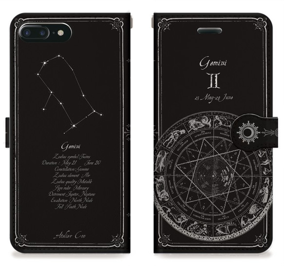 全機種対応　12星座の手帳型スマホケース　--- iPhone/Android　占星術　/プラネタリウム　 4枚目の画像